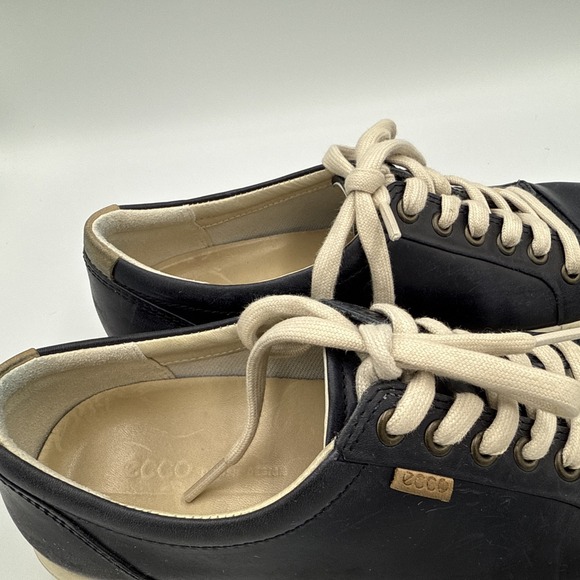 Ecco Womens Shoes Size 8.5 (39) Blue Leather Lace Up Comfort Casual Sneakers - Picture 3 of 16